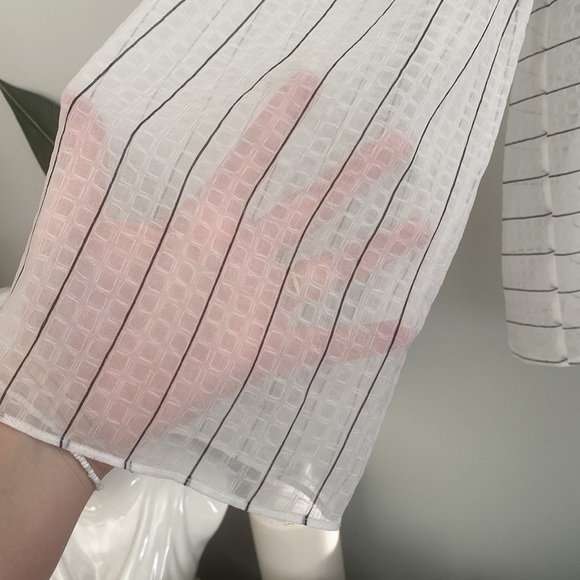 DKNY Sheer Black Striped Tie Front Blouse - Picture 3 of 13